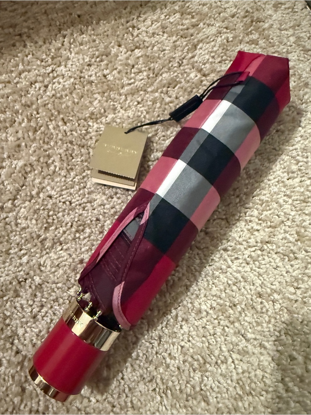 Trafalgar Red Pink Black Plaid Compact Umbrella